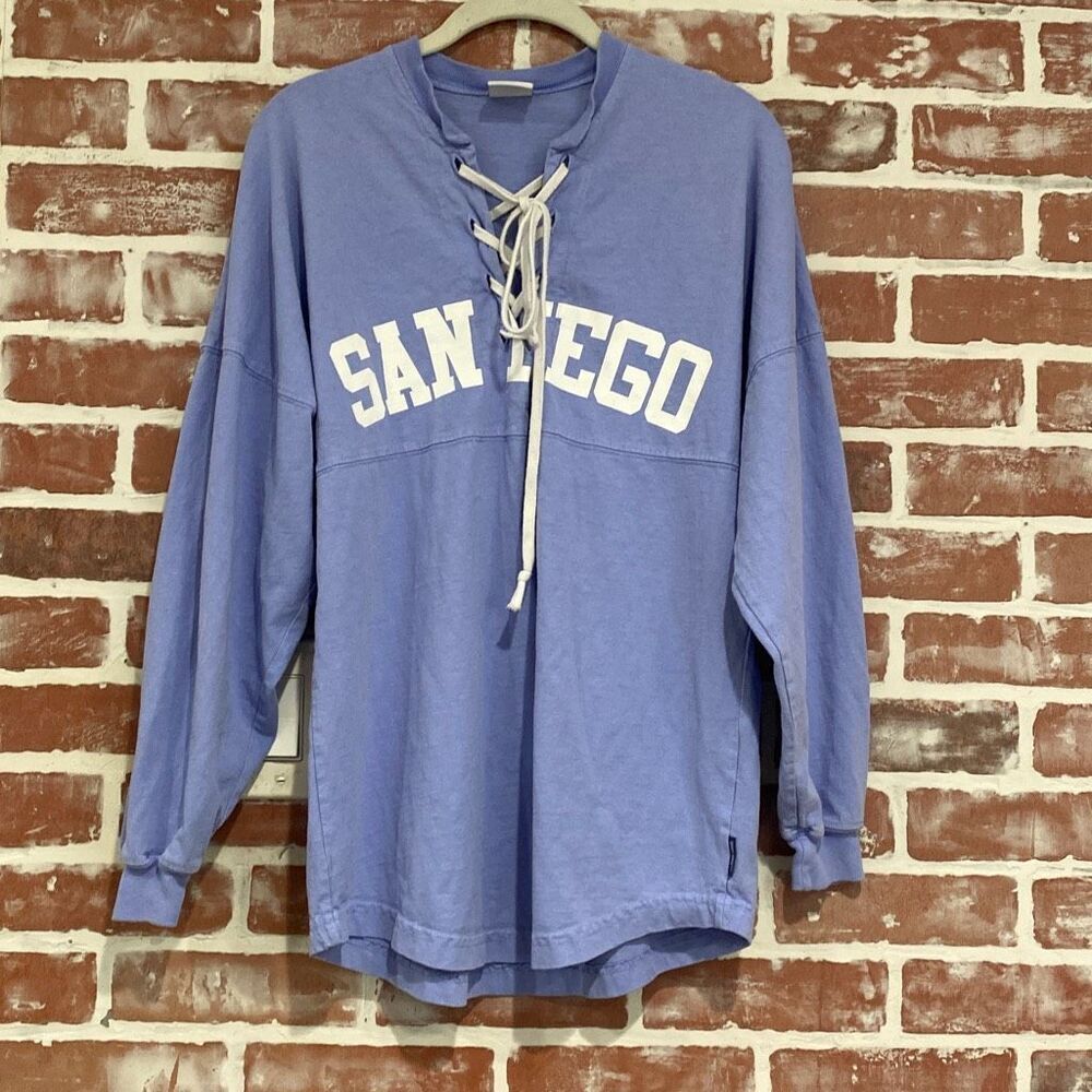 Spirit Jersey Light Blue Front Lace up Long Sleeve Top San Diego Womens Size XS